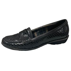 Aquatalia Snakeskin Embossed Leather Penny Loafers Driving Mocs Black Size 6